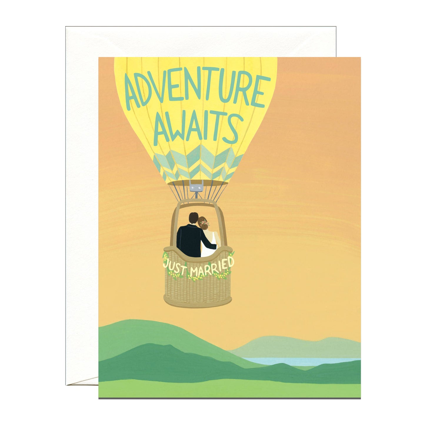 Hot Air Balloon Sunset Adventure Bride & Groom Wedding Card
