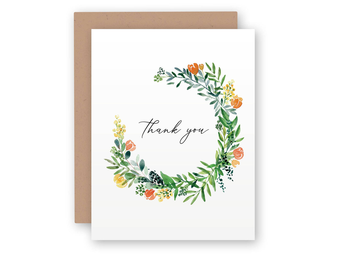 Wildflower Wreath Watercolor Thank You Card