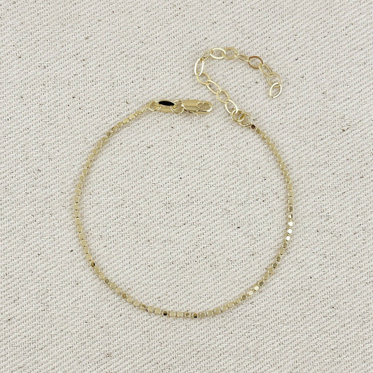 18k Gold Filled 1.5mm Flat Dot Ball Bracelet | 6.5 inches + 2 inch extender