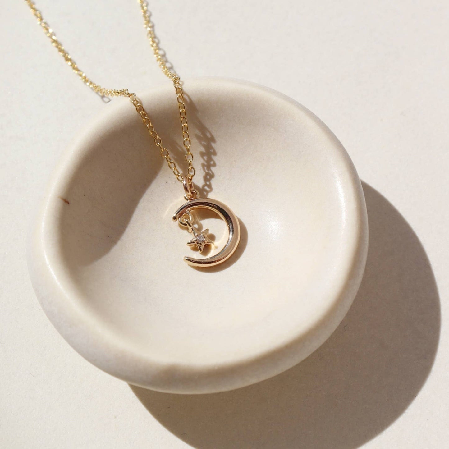 Moon + Star Charm Necklace | 14k Gold Fill / 16"