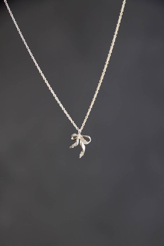 SILVER CZ BOW NECKLACE : Silver