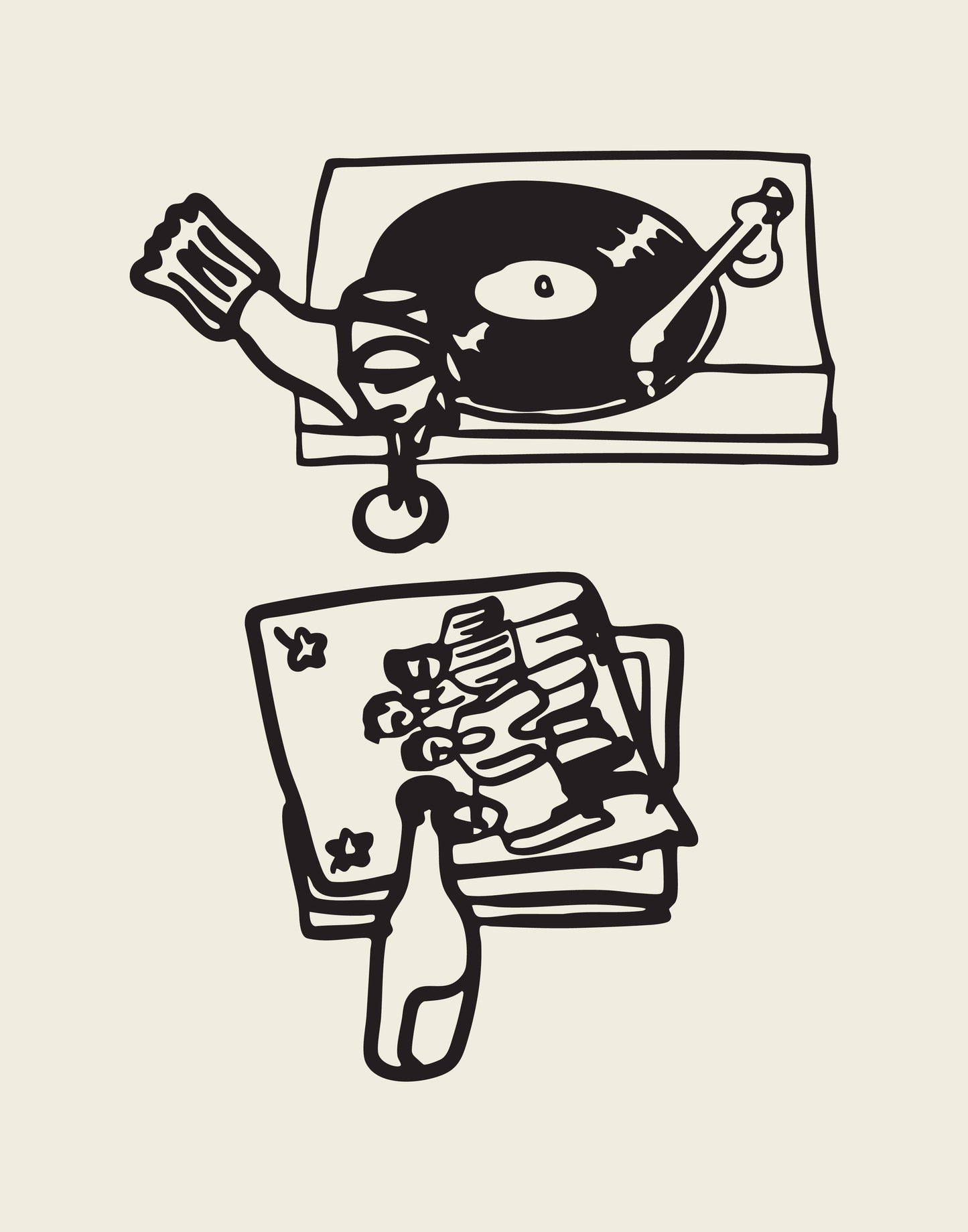 "Vinyl & Vino" Minimal Modern Wine Lover Wall Art Print: Large