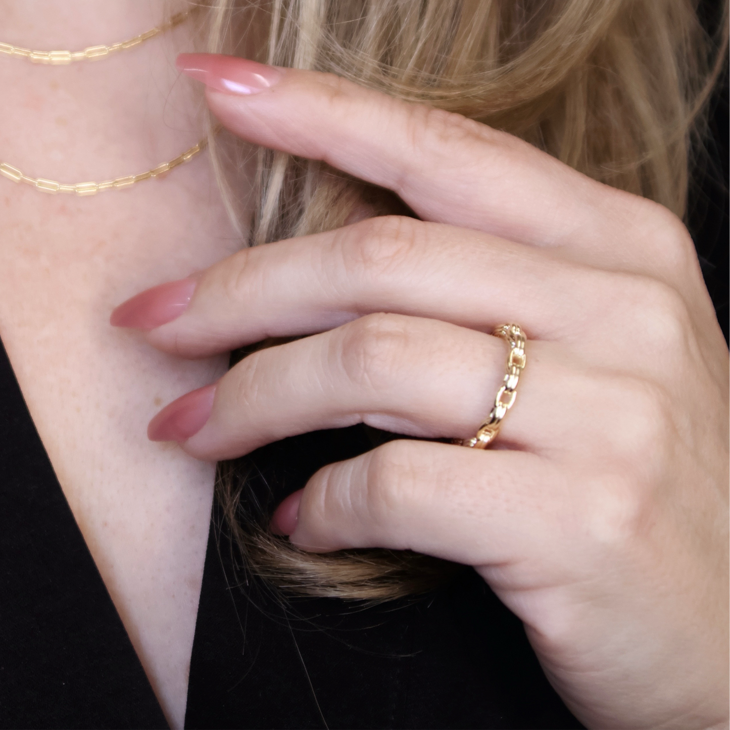 18k Gold Filled Double Link Chain Band Ring: 10