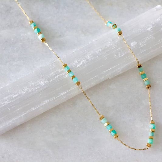 Square Stone Beaded Chain | Amazonite