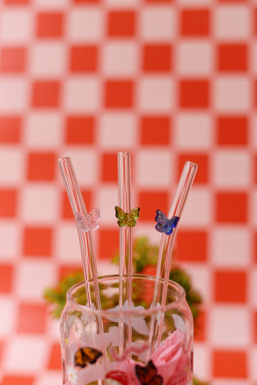 Butterfly Charm Glass Straws: Blue