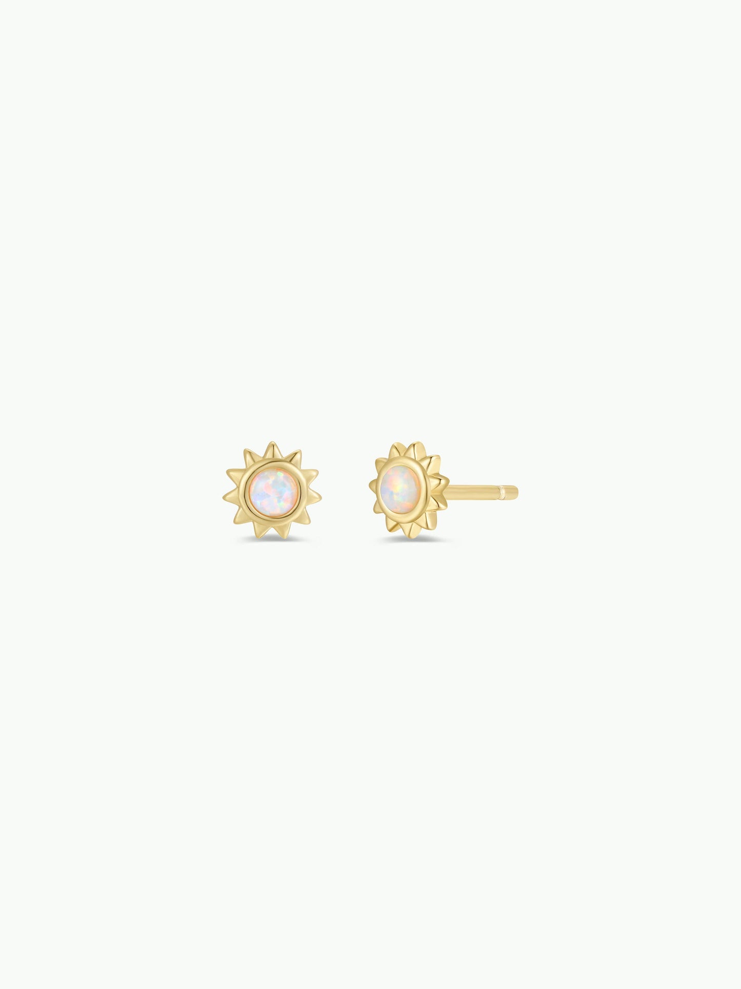 Sun Stud - White Opal - Gold Earrings