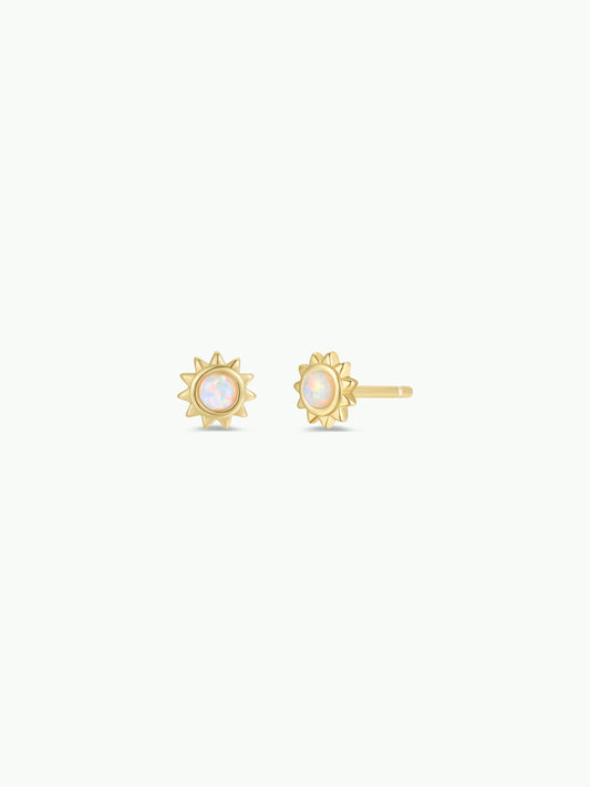Sun Stud - White Opal - Gold Earrings