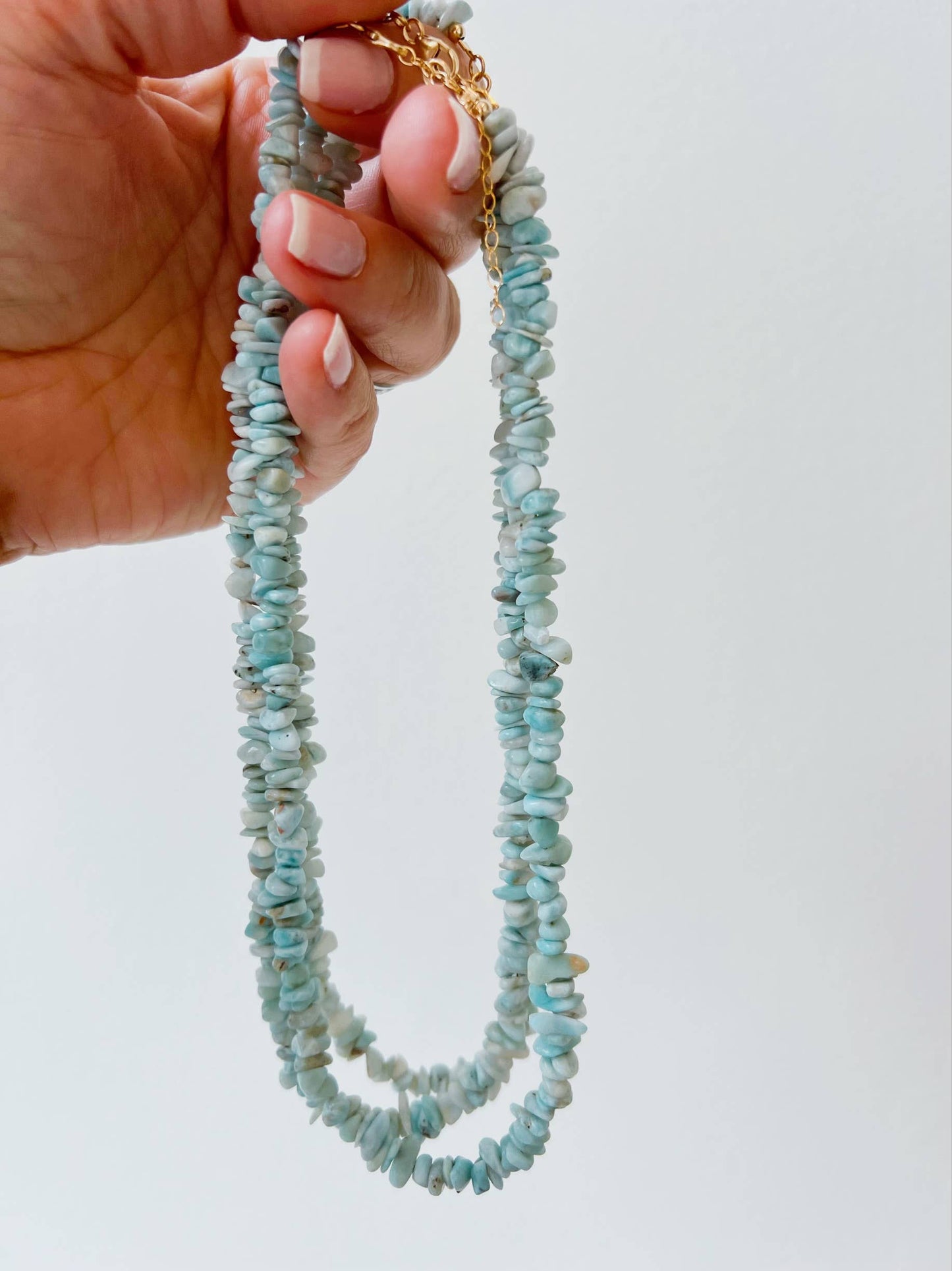 Sanibel Larimar Beaded Necklace Gold Filled