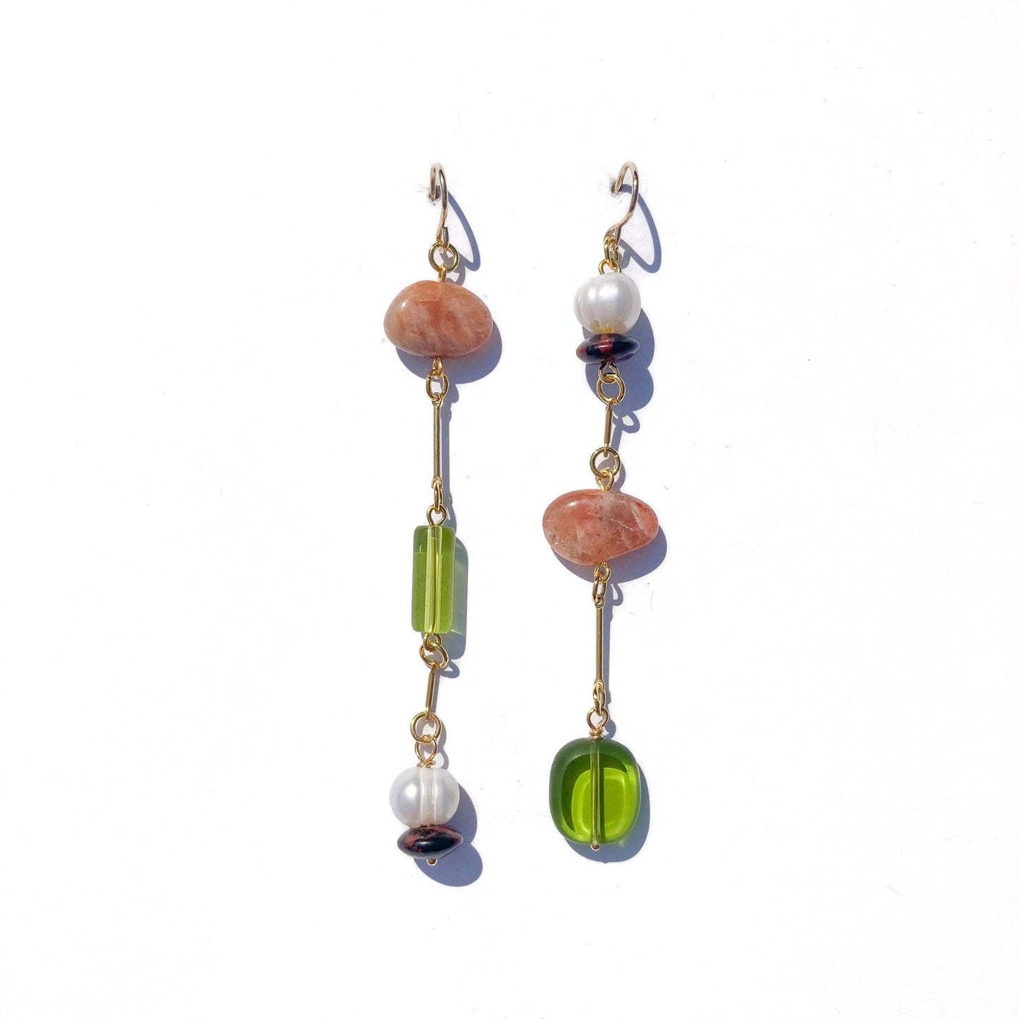 Composition Earrings | Sunstone, Pearl, Mahogany Obsidian, Glass