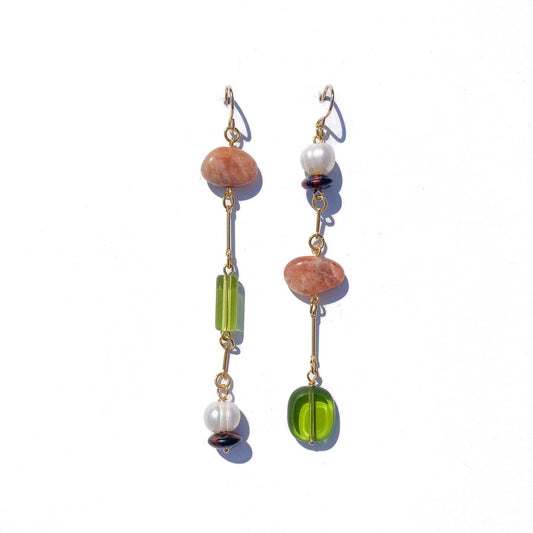 Composition Earrings | Sunstone, Pearl, Mahogany Obsidian, Glass