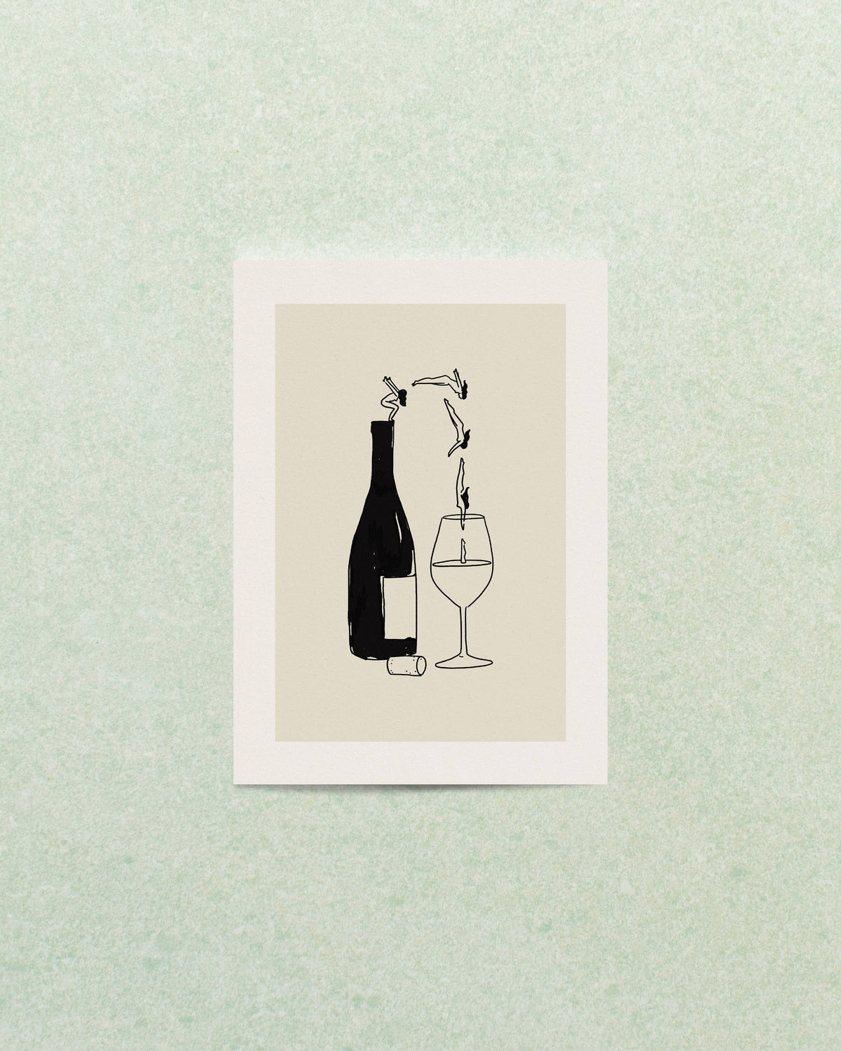 "Wine Bottle Dive" Minimal Fine Art Giclée Print: Large