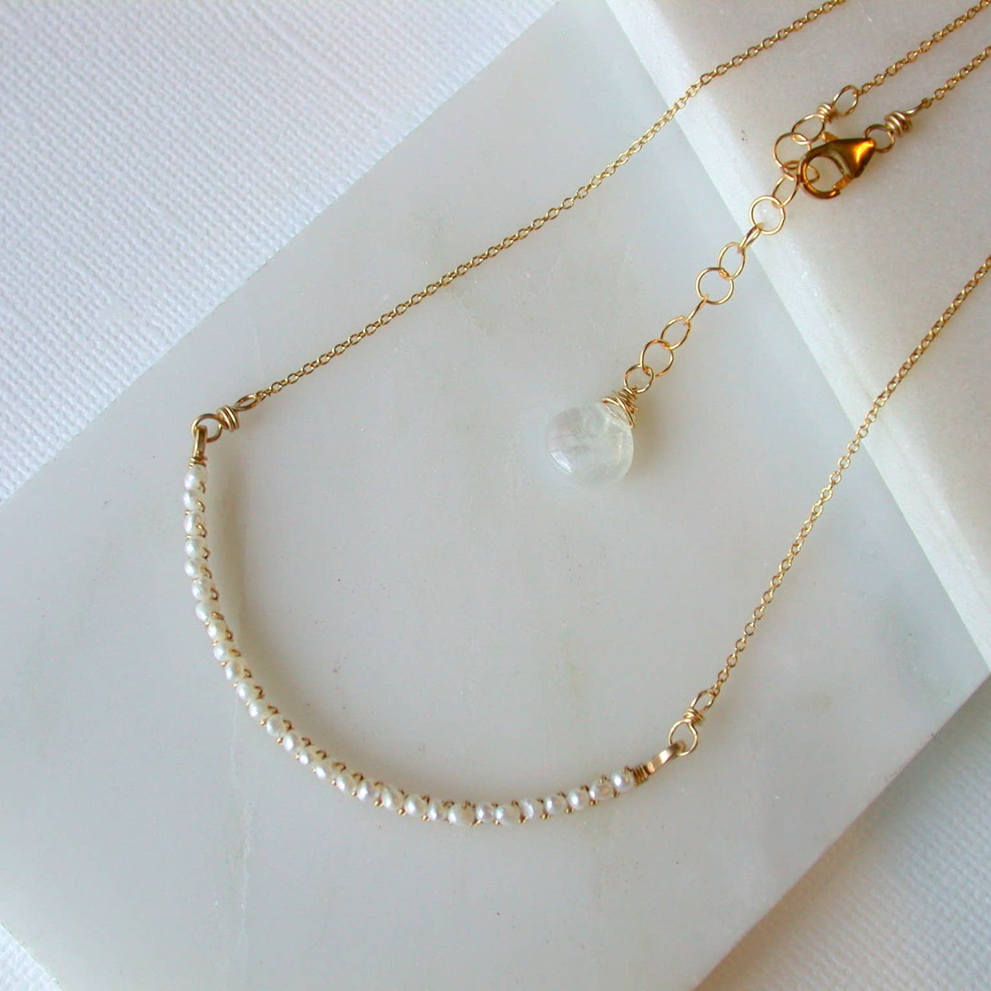 Pearl Adorned Bar 16" Necklace | 14k Gold Fill