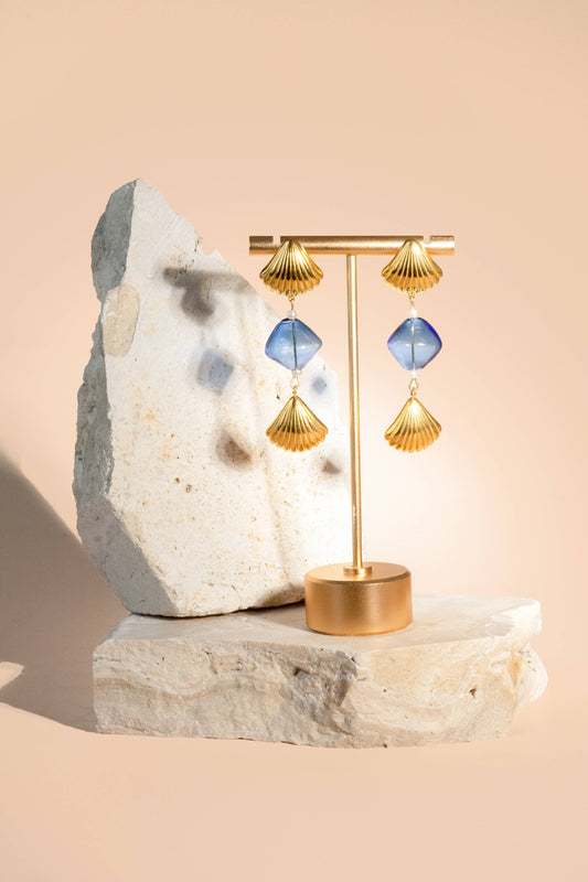 Under the Boardwalk Earrings - 18K Gold Plated: Blue