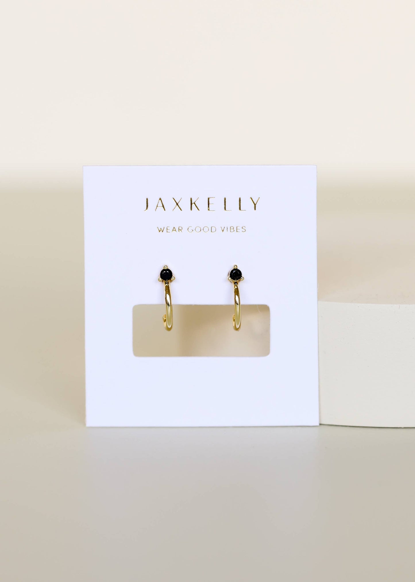 Open Mini Hoop Earrings | Gold | Black CZ