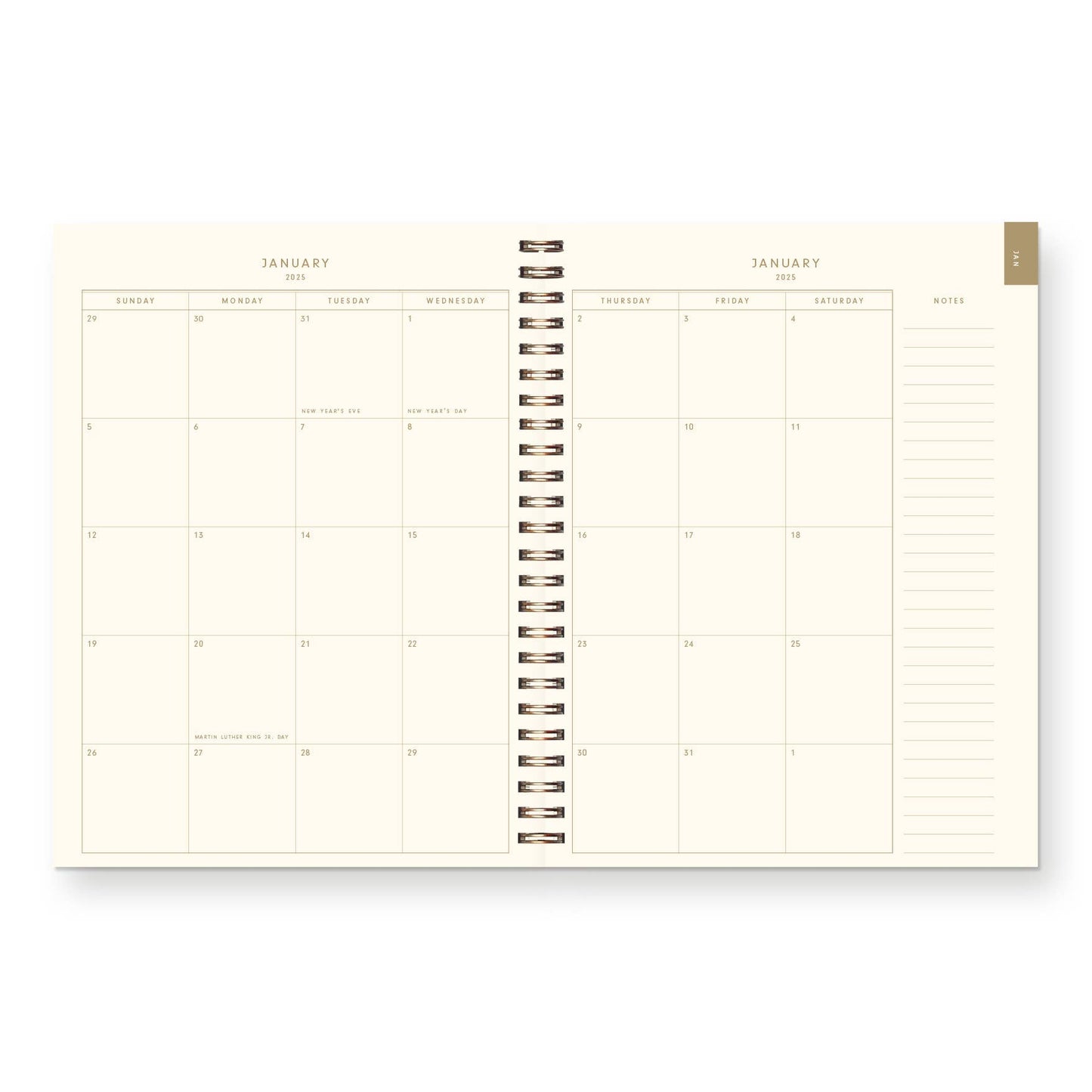 2026 Gold Plated Dated Planner : Calendar Year: Sage Green Linen Cover | Gold Foil