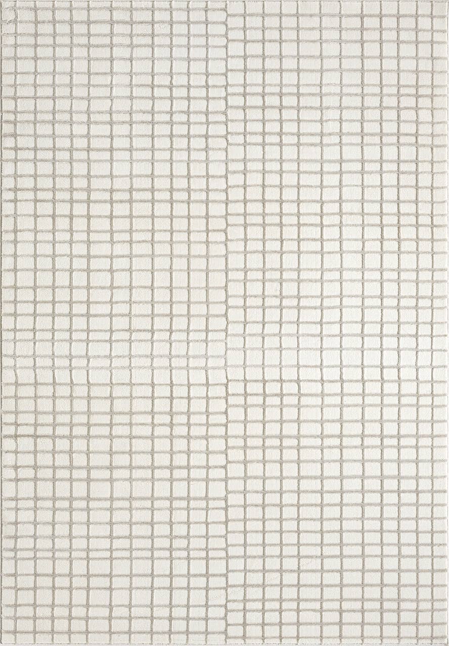 Abani Plush Deco Machine Washable Ivory Taupe Grid Rug: 4' x 6'