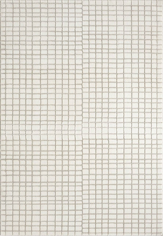 Abani Plush Deco Machine Washable Ivory Taupe Grid Rug: 4' x 6'
