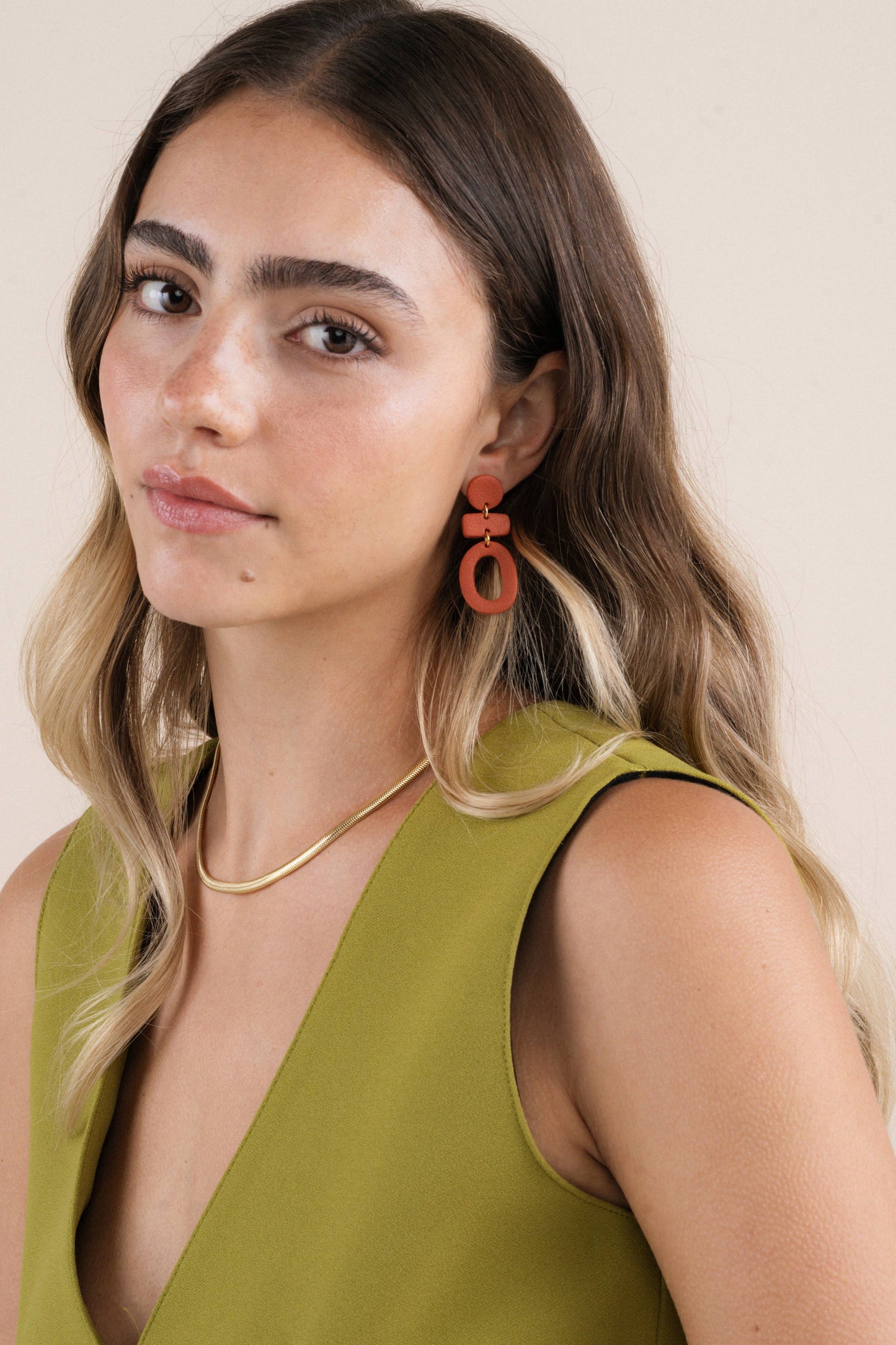 Organic Three Tier Clay Earring - Terracotta