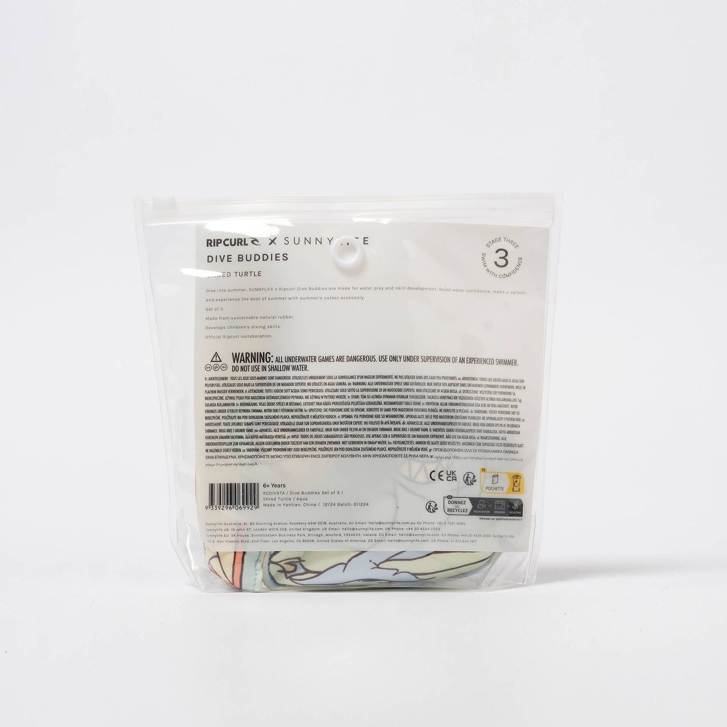 Dive Buddies Shred Turtle Aqua Set of 3