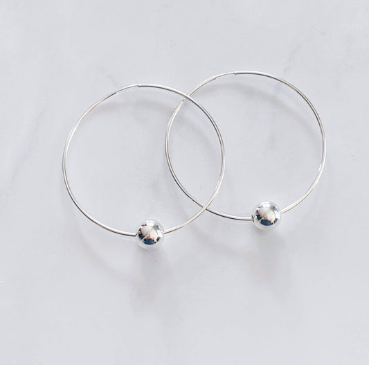 Large modern ball hoops | Sterling Silver