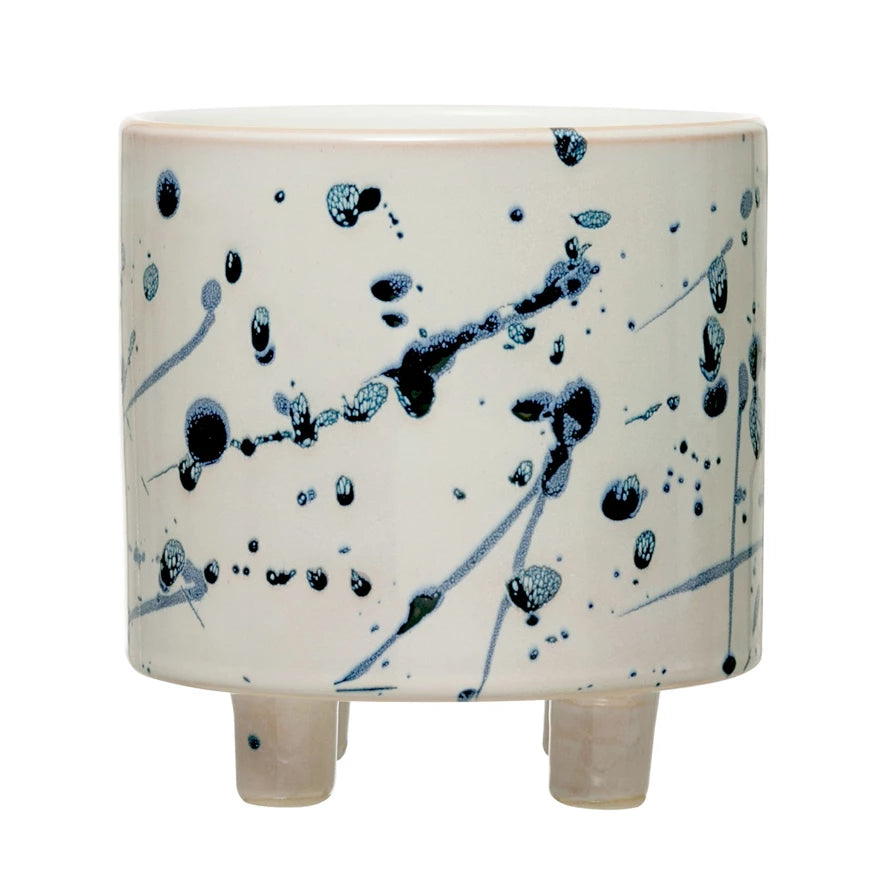 Stoneware Footed Planter Splatter Design