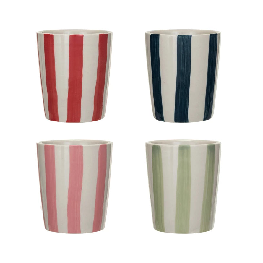 Hand-Painted Stoneware Cup With Stripes | Navy