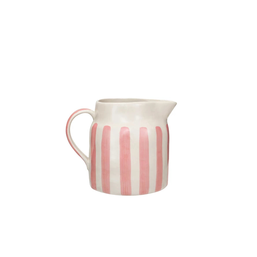 Hand-Painted Stoneware Pitcher | Pink Stripes