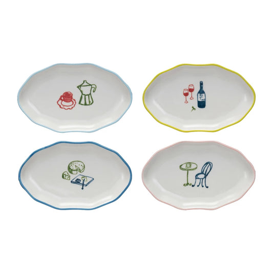 Hand-Painted Stoneware Dish With Colored Rim | Wine