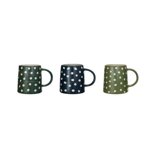 14 oz. Hand-Painted Dot Stoneware Mug | Green