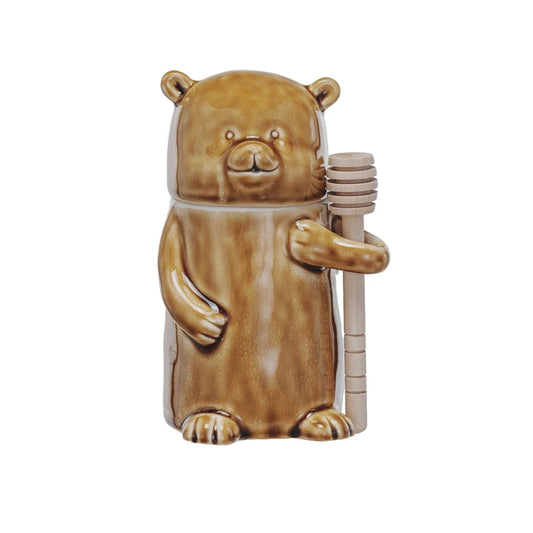 Stoneware Honey Jar With Honey Dipper