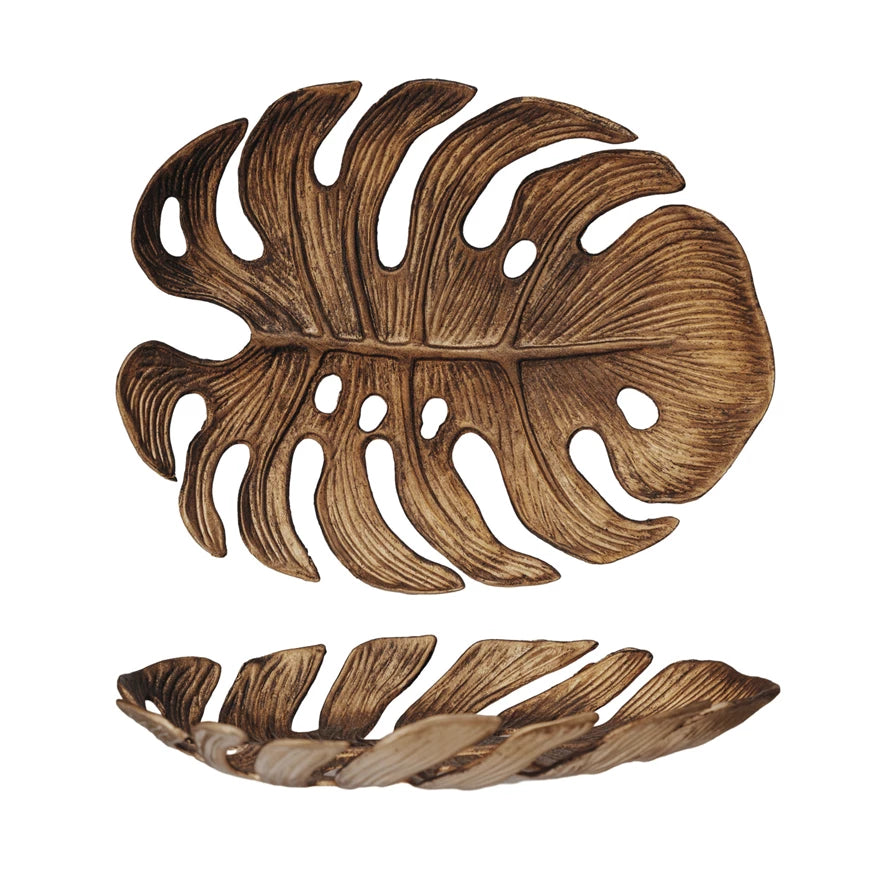 Decorative Monstera Leaf Antique Gold Finish