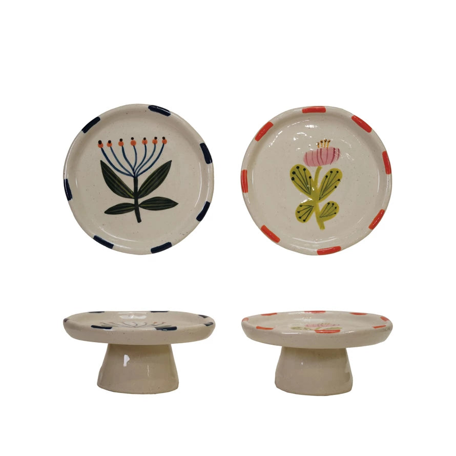 Hand-Painted Stoneware Pedestal | Blue