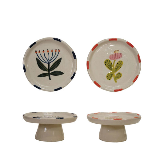 Hand-Painted Stoneware Pedestal | Blue