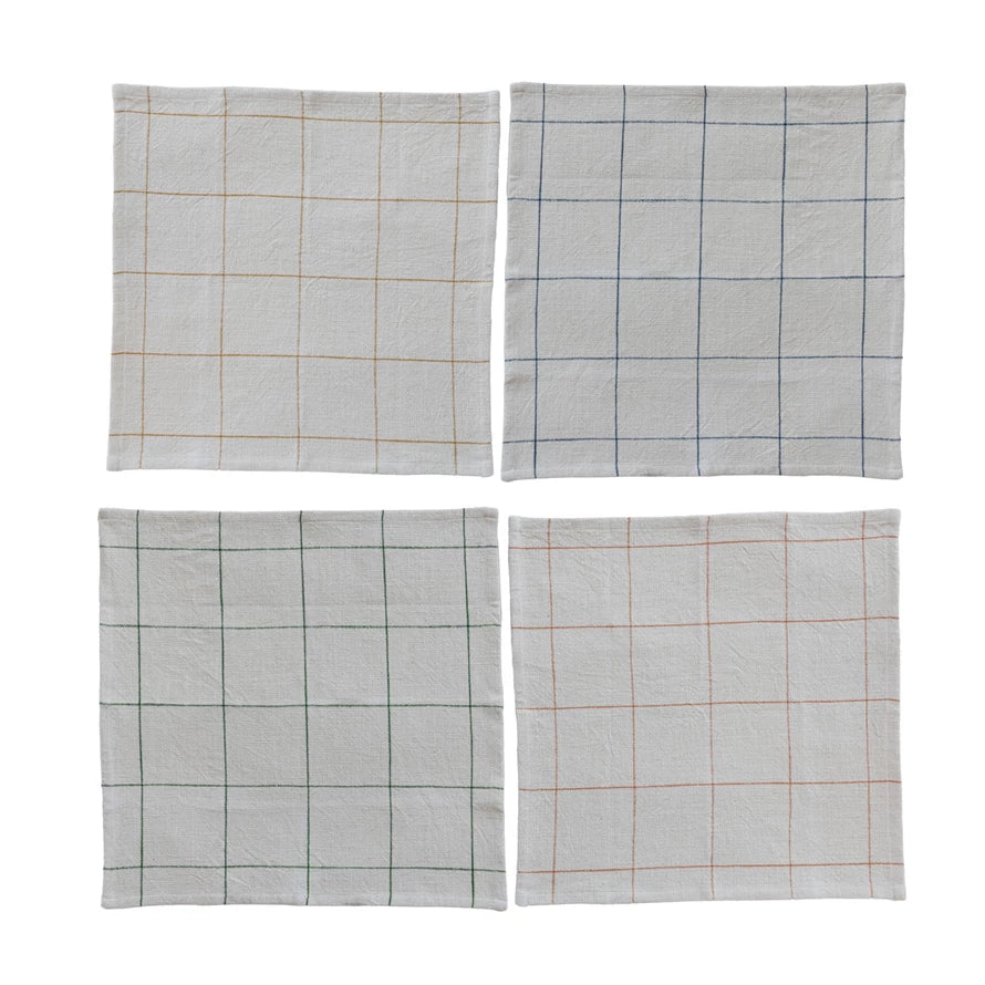 Woven Cotton Napkins with Grid Pattern