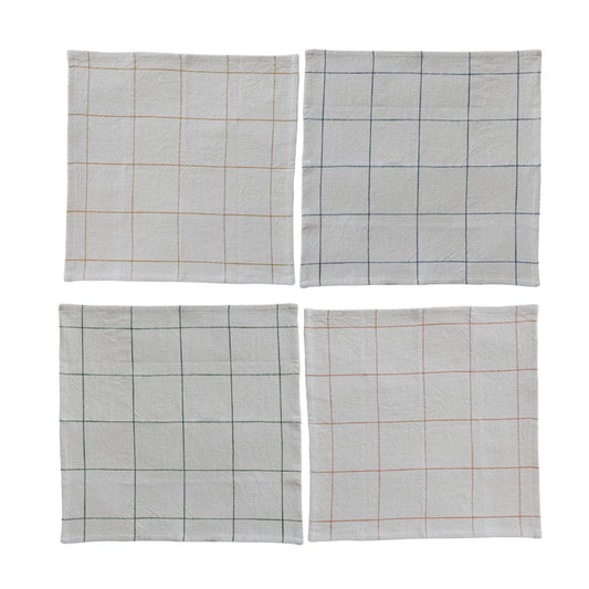 Woven Cotton Napkins with Grid Pattern