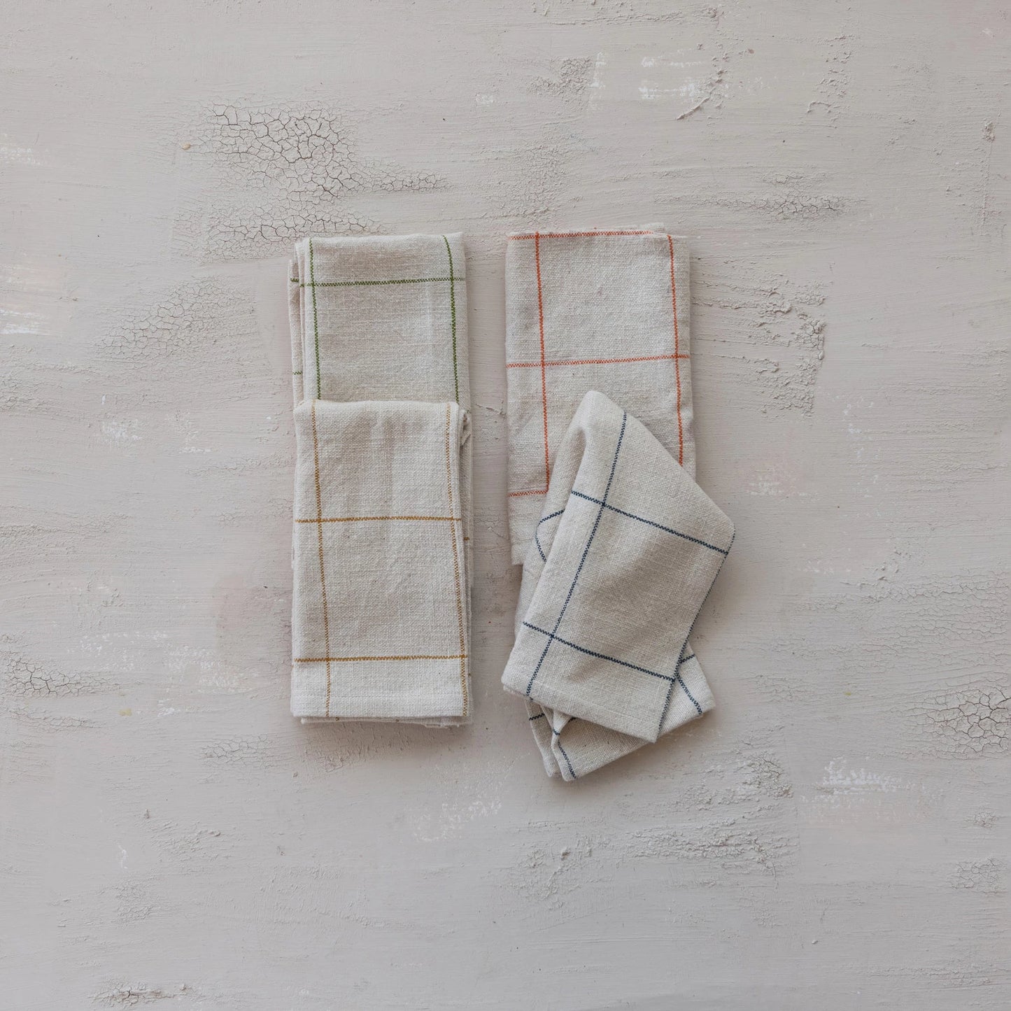 Woven Cotton Napkins with Grid Pattern