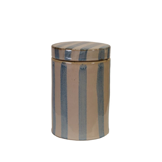 Hand-Painted Stoneware Striped Jar with Lid