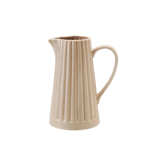 Stoneware Ribbed Pitcher, Reactive Glaze, Cream Color