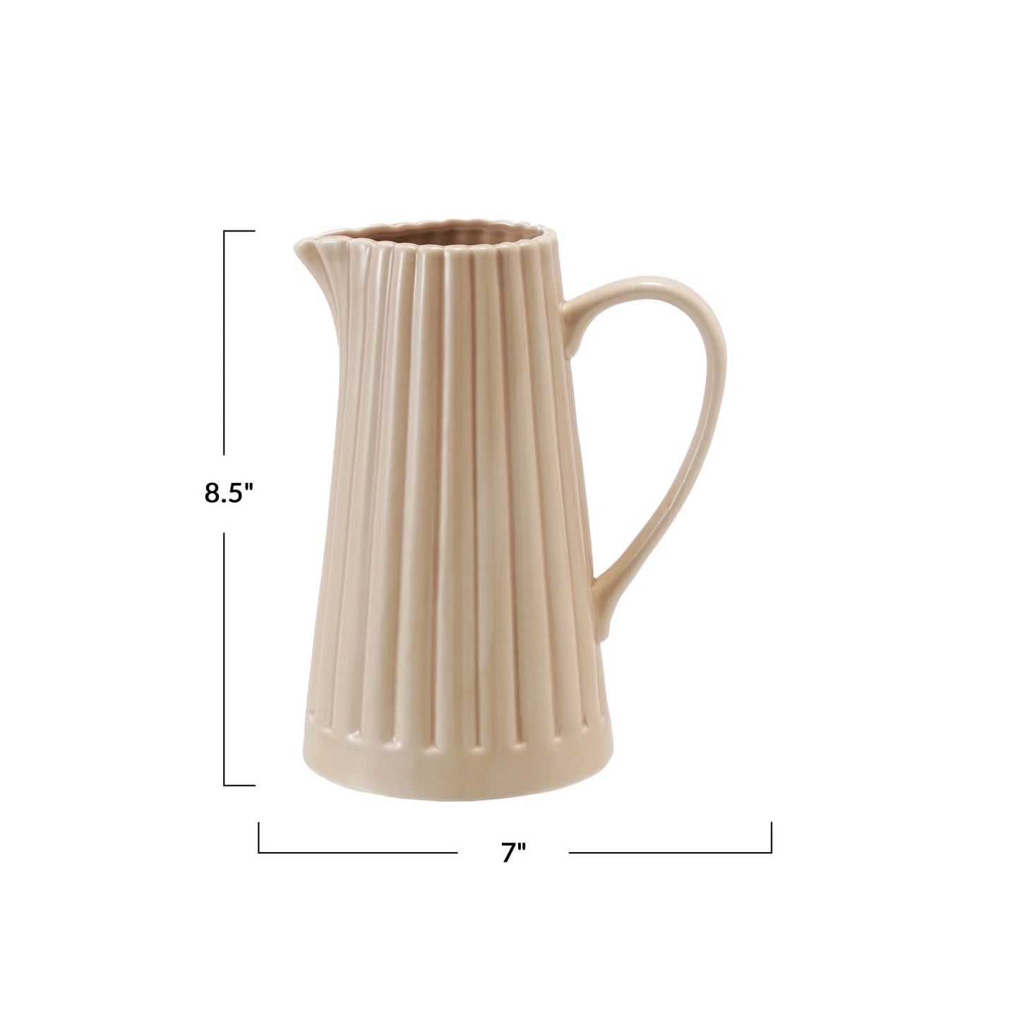 Stoneware Ribbed Pitcher, Reactive Glaze, Cream Color