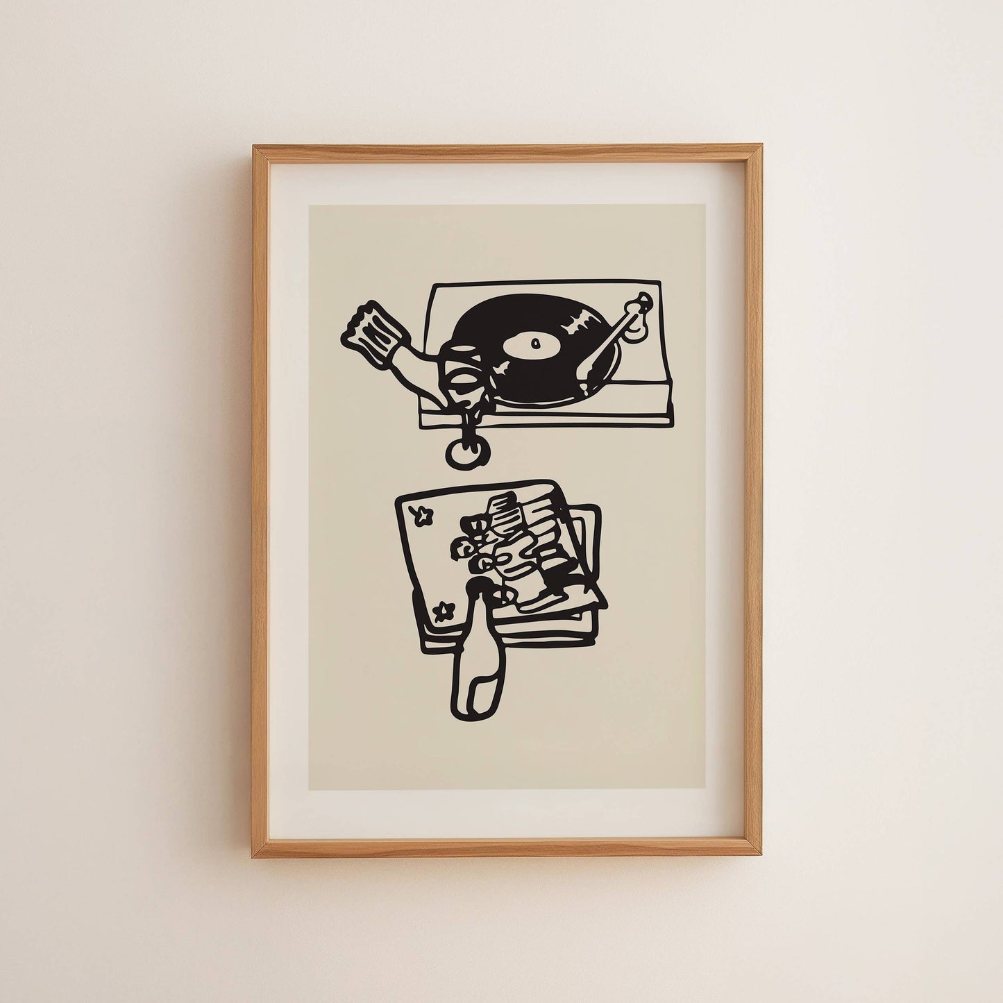 "Vinyl & Vino" Minimal Modern Wine Lover Wall Art Print: Large