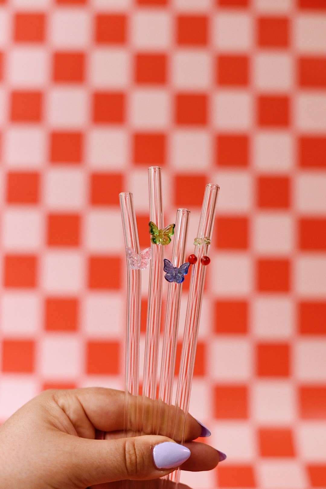 Butterfly Charm Glass Straws: Blue