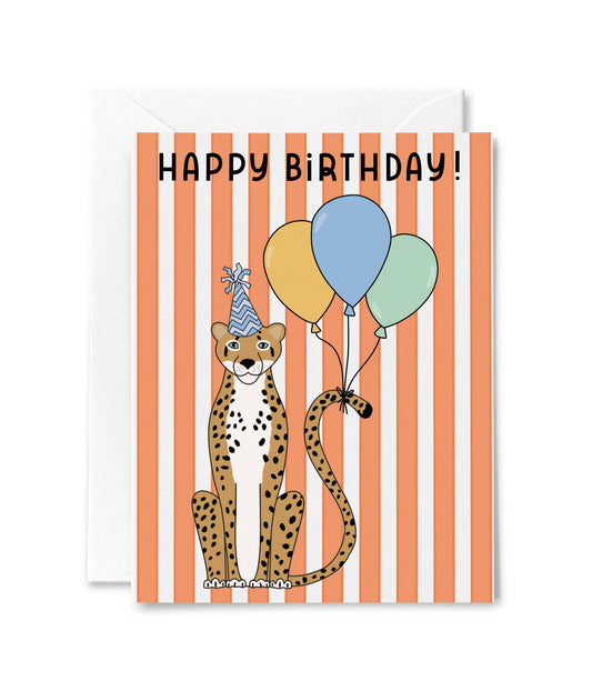 Leopard Balloon Happy Birthday Card