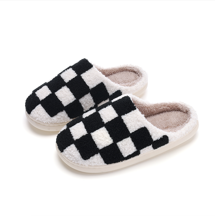 Checker  Illustrated Soft Fluffy Comfy Warm House Slipper: Checker-Pink / Medium