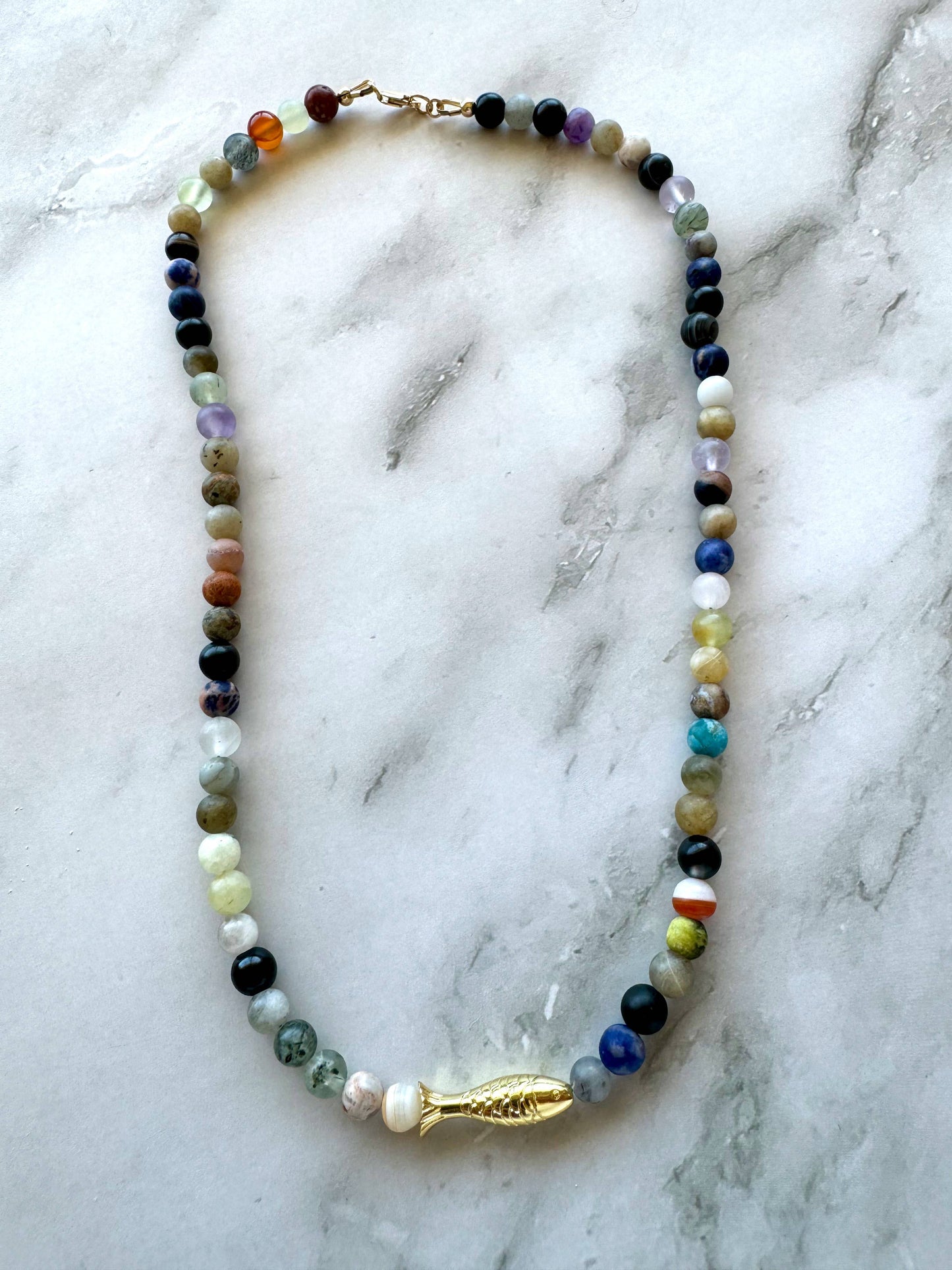 Ashia Beaded Fish Necklace | Mixed Gemstone