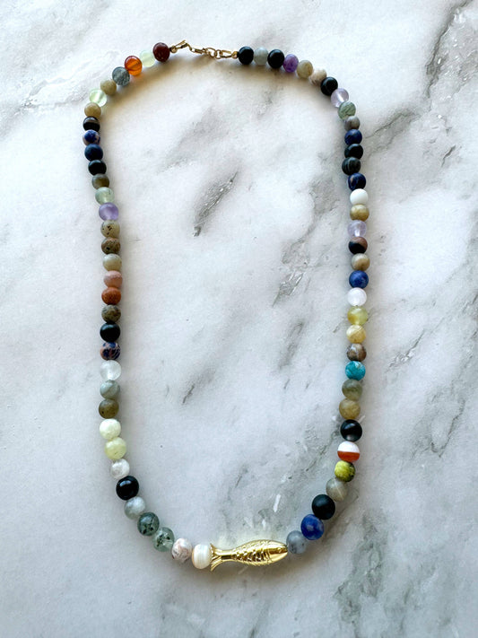 Ashia Beaded Fish Necklace | Mixed Gemstone