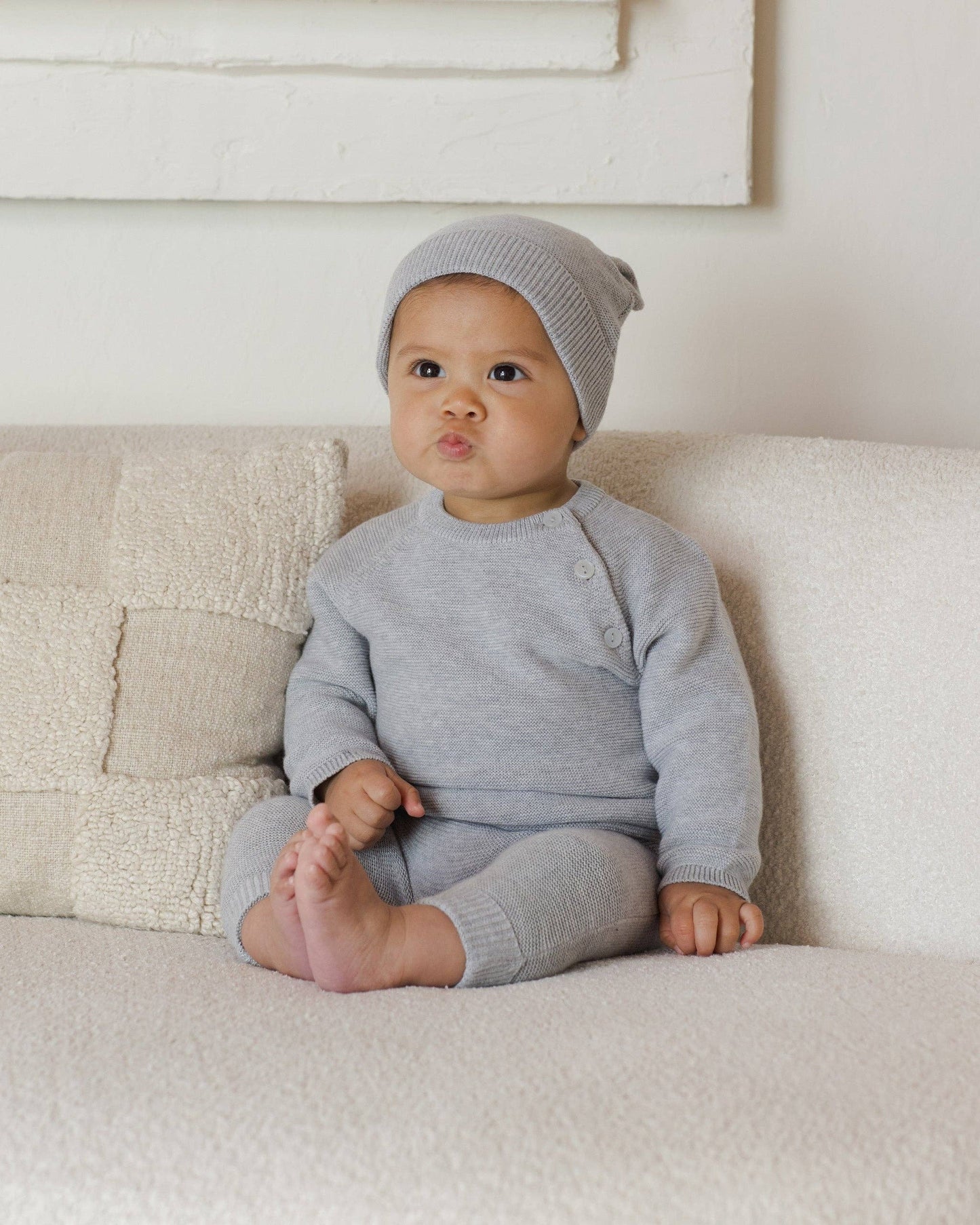 Baby Bear Beanie Heathered Dusty Blue: 0-3M