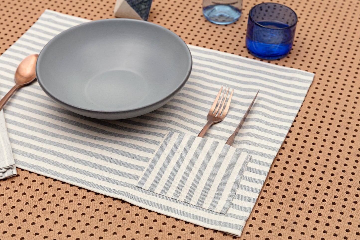 Cloth Placemats with Pocket, Set of 4 - Denim 100% cotton: Denim