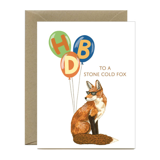 Stone Cold Fox and Balloons Birthday Card