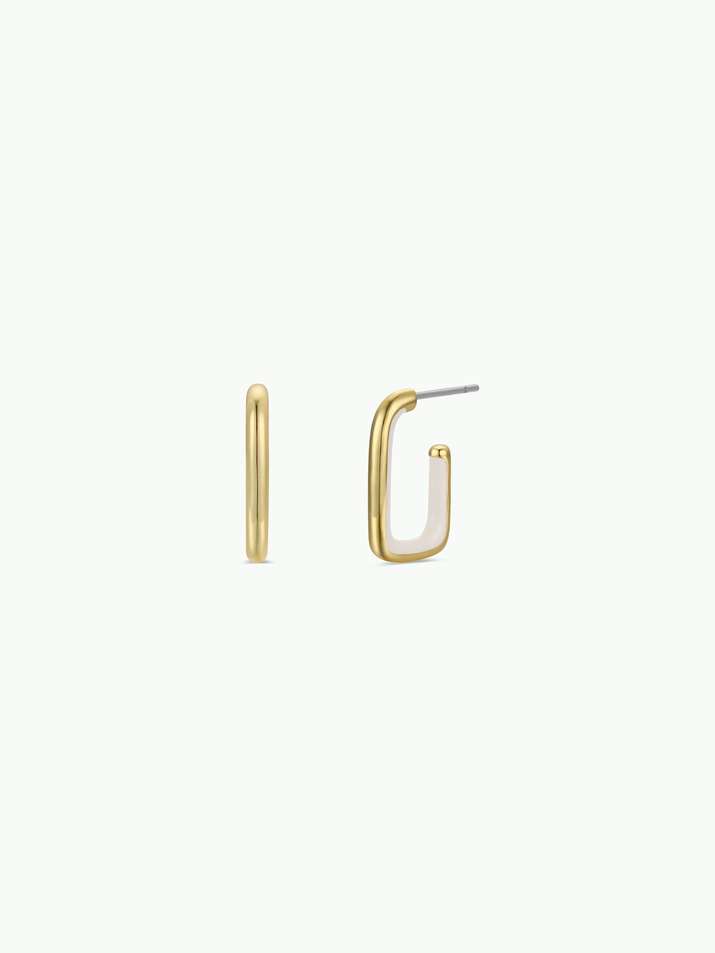 Cream Enamel Large Rectangle Gold Hoop Earrings
