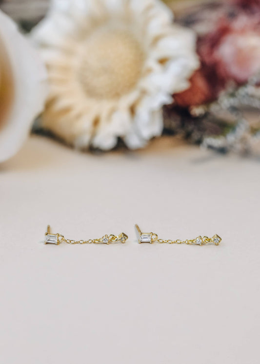 Baguette Drop Earrings | Gold
